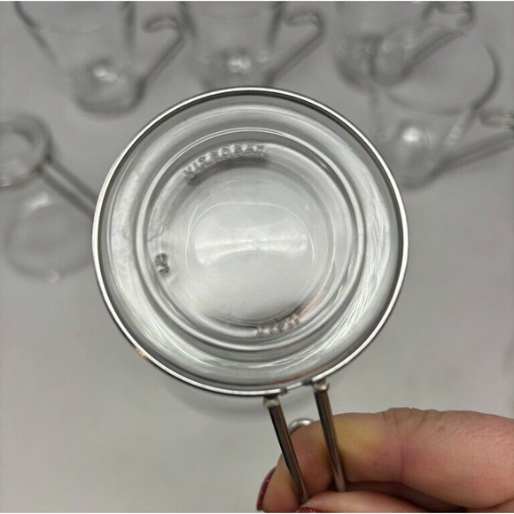 6 Vintage BORMIOLI VITROSAX ITALY Cappuccino Glass Mugs with Stainless Handles - Picture 4 of 6